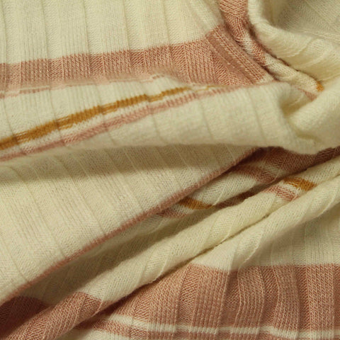 Cream Horizontal-Stripe Rib Knit, Poly-Viscose, 200 gsm