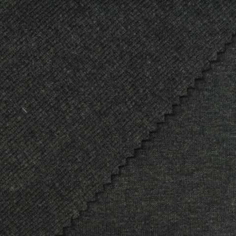 Dark Grey Marl Rib Knit, Poly-Cotton, 320 gsm, 140 cm