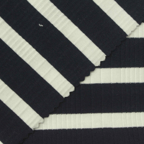 Navy Horizontal-Stripe Rib Knit, Cotton-Modal