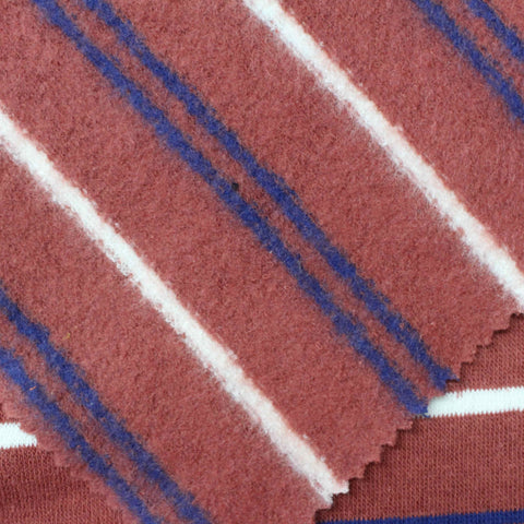 Striped Cotton Polyester French Terry Fabric, 210 gsm, 165 cm — Red