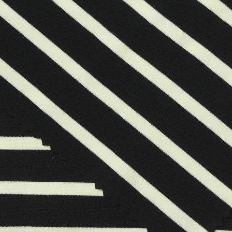 Black Horizontal-Stripe Ponte Knit, Viscose-Nylon, 340 gsm