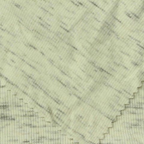 Light Yellow-Green Marl Rib Knit, Cotton-Poly