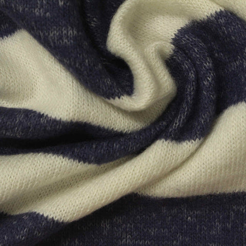 Cream Horizontal-Stripe Chunky Knit, Viscose-Poly, 230 gsm, 160 cm