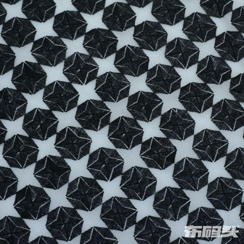 Black Geometric-Star Organza, Polyester
