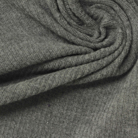 Grey Marl Rib Knit, Poly-Cotton, 230 gsm