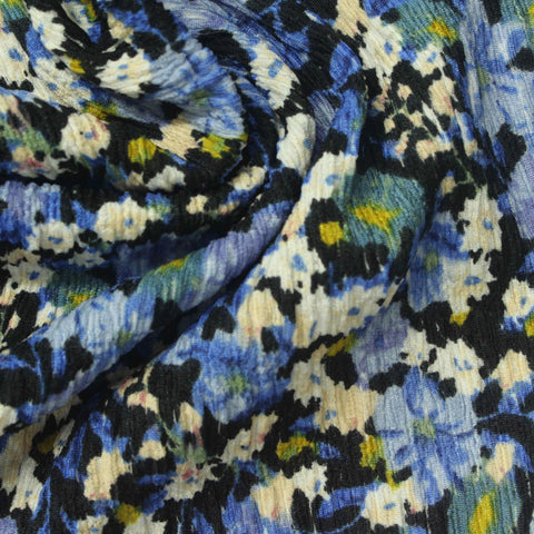 Blue Floral Crepe, Polyester, 185 gsm