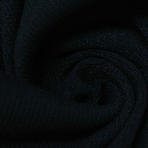 Polyester Cotton Stretch Rib Knit Fabric, 360 gsm, 120 cm — Black
