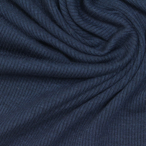 Polyester Viscose Stretch Rib Knit Fabric, 220 gsm — Navy
