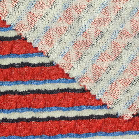 Red Horizontal-Stripe Jersey Knit, Viscose-Poly, 320 gsm