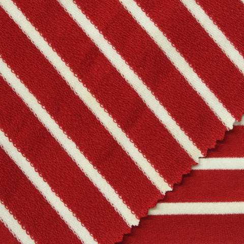 Red Horizontal-Stripe French Terry, Cotton-Poly, 270 gsm
