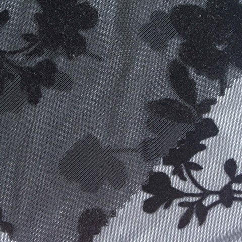 Bold Floral Flocked Polyester Stretch Mesh Fabric, 120 gsm, 150 cm — Grey