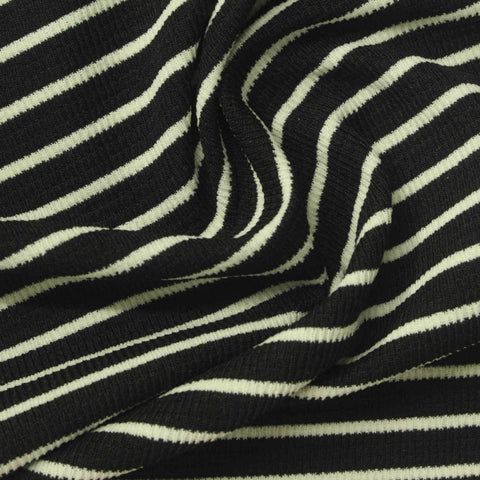 Black Horizontal-Stripe Interlock Knit, Polyester, 220 gsm, 145 cm