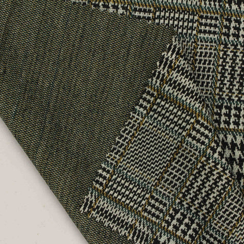 Black Plaid Interlock Knit, Poly-Viscose, 270 gsm