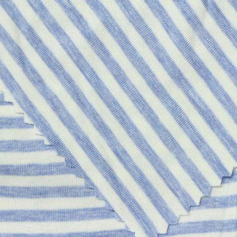 Blue Horizontal-Stripe Knit, Viscose, 236 gsm
