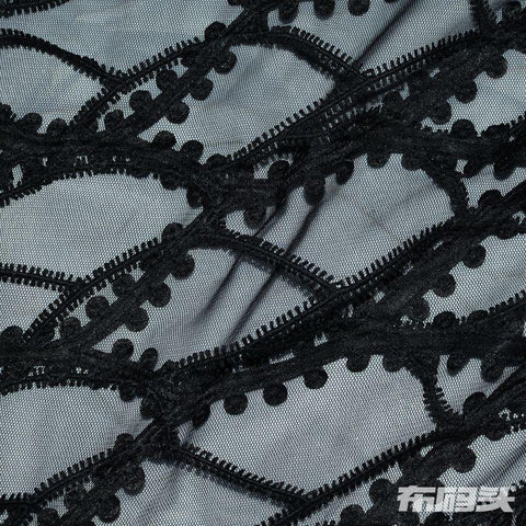 Black Wavy-Line Satin, Polyester