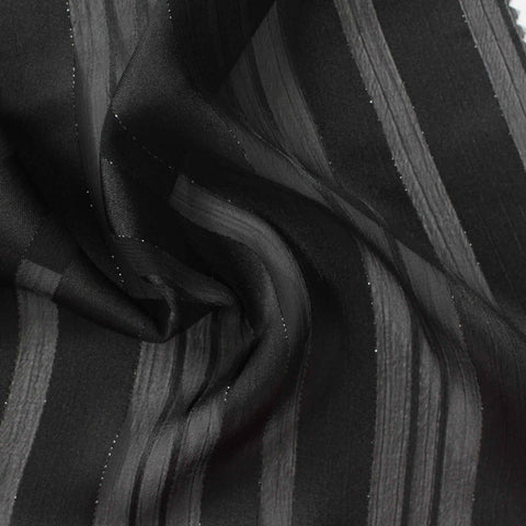 Black Vertical-Stripe Chiffon, Polyester, 83 gsm