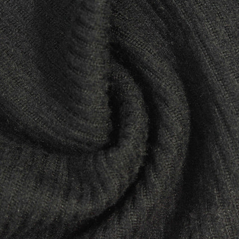 Polyester Stretch Rib Knit Fabric, 244 gsm, 155 cm — Black
