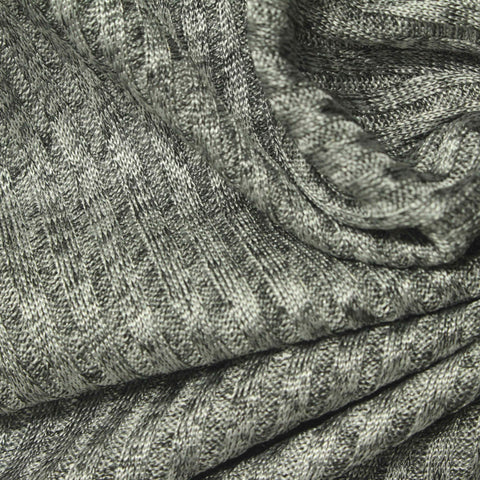 Grey Marl Rib Knit, Polyester, 230 gsm, 150 cm