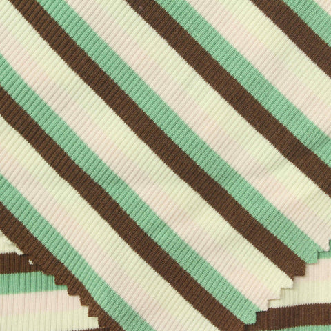 Brown Horizontal-Stripe Rib Knit, Cotton-Viscose