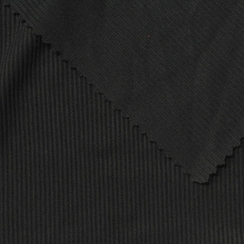 Brushed Polyester Stretch Rib Knit Fabric, 176 gsm, 146 cm — Black