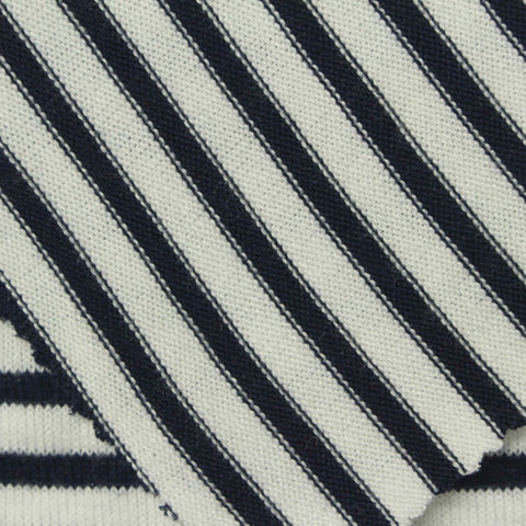 Navy Horizontal-Stripe Jersey Knit, Viscose-Poly, 195 gsm