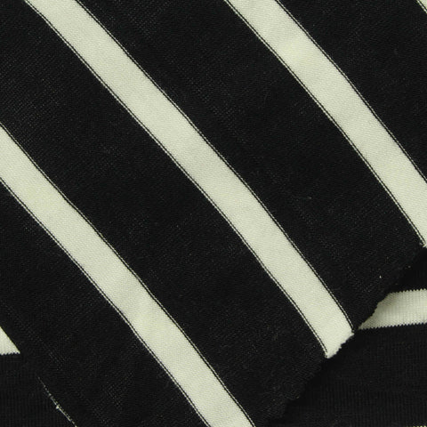 Black Horizontal-Stripe Jersey Knit, Viscose, 200 gsm, 168 cm