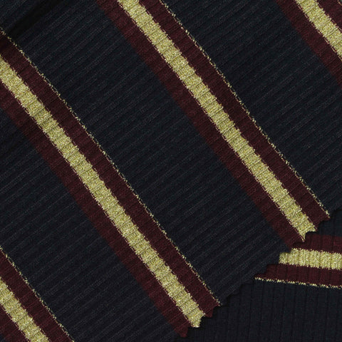 Dark Blue Horizontal-Stripe Rib Knit, Poly-Viscose, 230 gsm