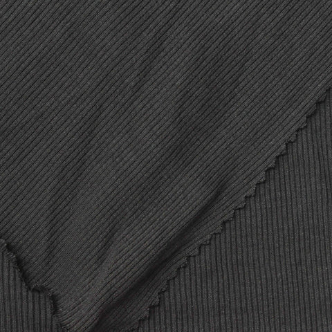 Viscose Stretch Rib Knit Fabric, 260 gsm, 120 cm — Black