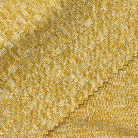 Marled Yellow Vertical-Band Rib Knit, Poly-Viscose