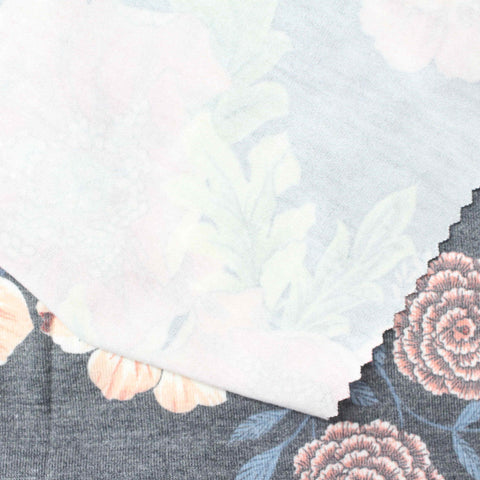 Peach Bold-Floral French Terry, Poly-Viscose