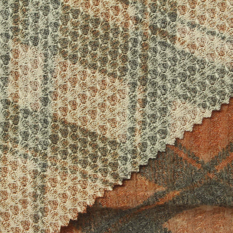 Marled Rust Bold-Plaid Waffle Knit, Poly-Viscose