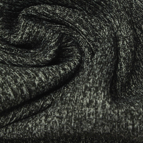 Black Heather Rib Knit, Viscose-Poly, 230 gsm