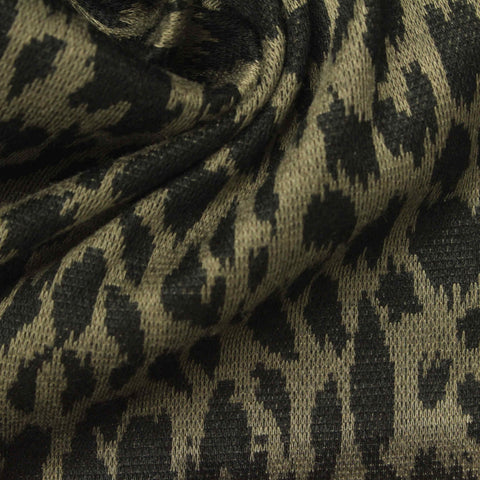 Dark Grey Leopard Interlock Knit, Polyester, 200 gsm