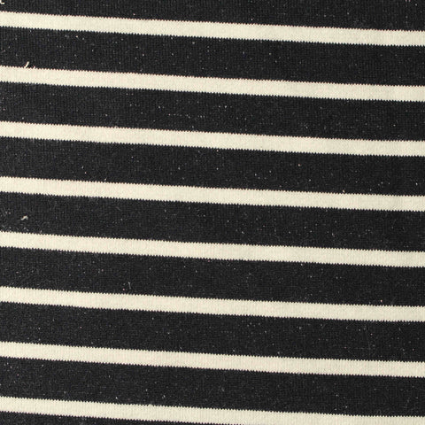 Black Horizontal-Stripe French Terry, Poly-Cotton, 464 gsm