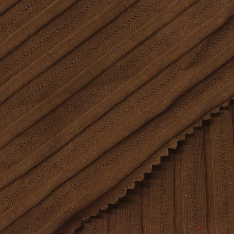 Jacquard Cotton Stretch Rib Knit Fabric, 216 gsm, 120 cm — Brown