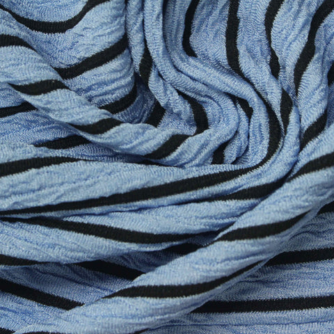 Light Blue Horizontal-Stripe Knit, Polyester, 220 gsm
