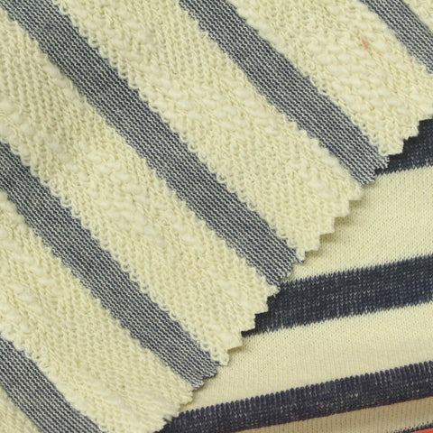 Navy Horizontal-Stripe French Terry, Cotton, 325 gsm