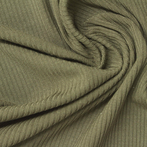 Olive Vertical-Chevron Rib Knit, Viscose
