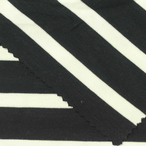 Black Horizontal-Stripe Ponte Knit, Cotton-Poly, 280 gsm
