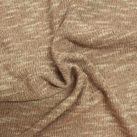 Light Brown Marl Rib Knit, Viscose-Poly, 185 gsm