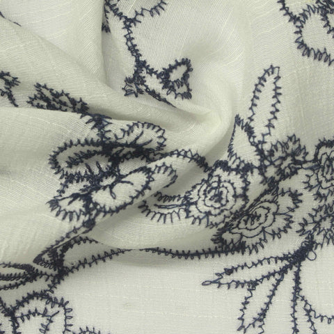 Dark Blue Floral Woven, Viscose-Poly