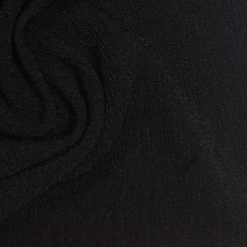 Acetate Polyester Stretch Rib Knit Fabric, 220 gsm, 140 cm — Black