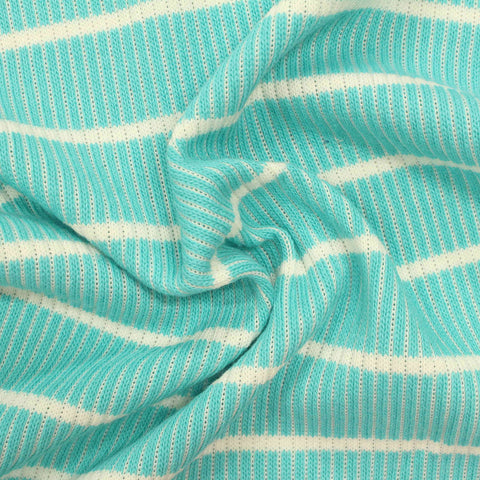 Turquoise Horizontal-Stripe Rib Knit, Viscose-Poly