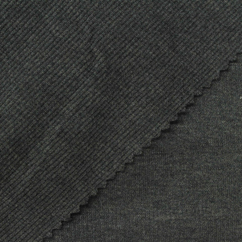 Dark Grey Marl Rib Knit, Poly-Viscose, 350 gsm