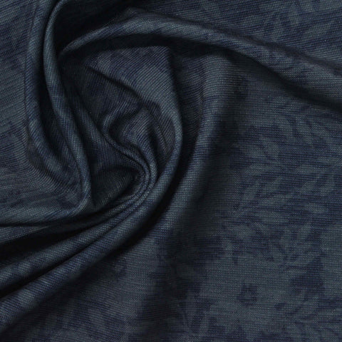 Dark Blue Tone-on-Tone Floral Jersey Knit, Polyester