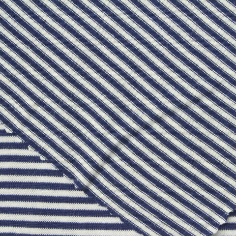 Navy Horizontal-Stripe Jersey Knit, Viscose-Poly, 160 gsm