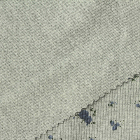 Blue Floral Rib Knit, Cotton-Poly