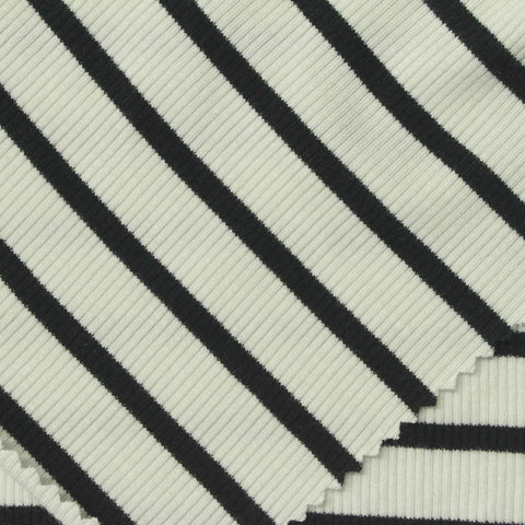 Black Horizontal-Stripe Rib Knit, Viscose, 240 gsm, 120 cm