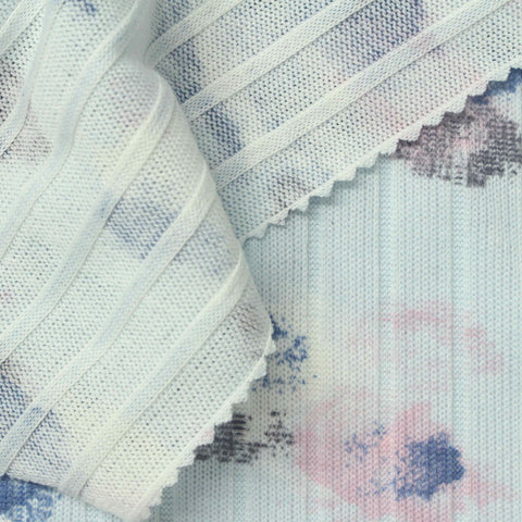 Blue Abstract Rib Knit, Polyester, 225 gsm