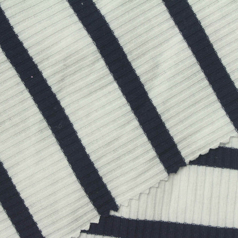 Navy Horizontal-Stripe Rib Knit, 200 gsm